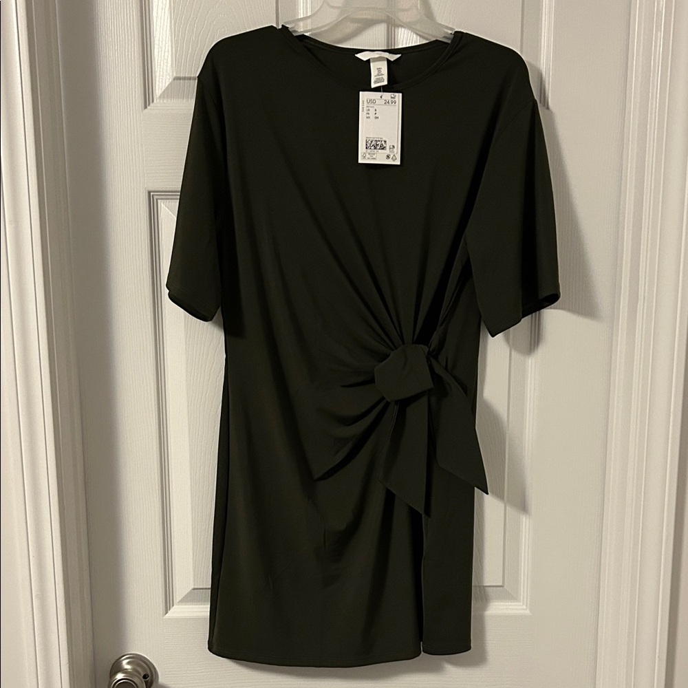 H&M Green Mini Dress with Knot Accent
